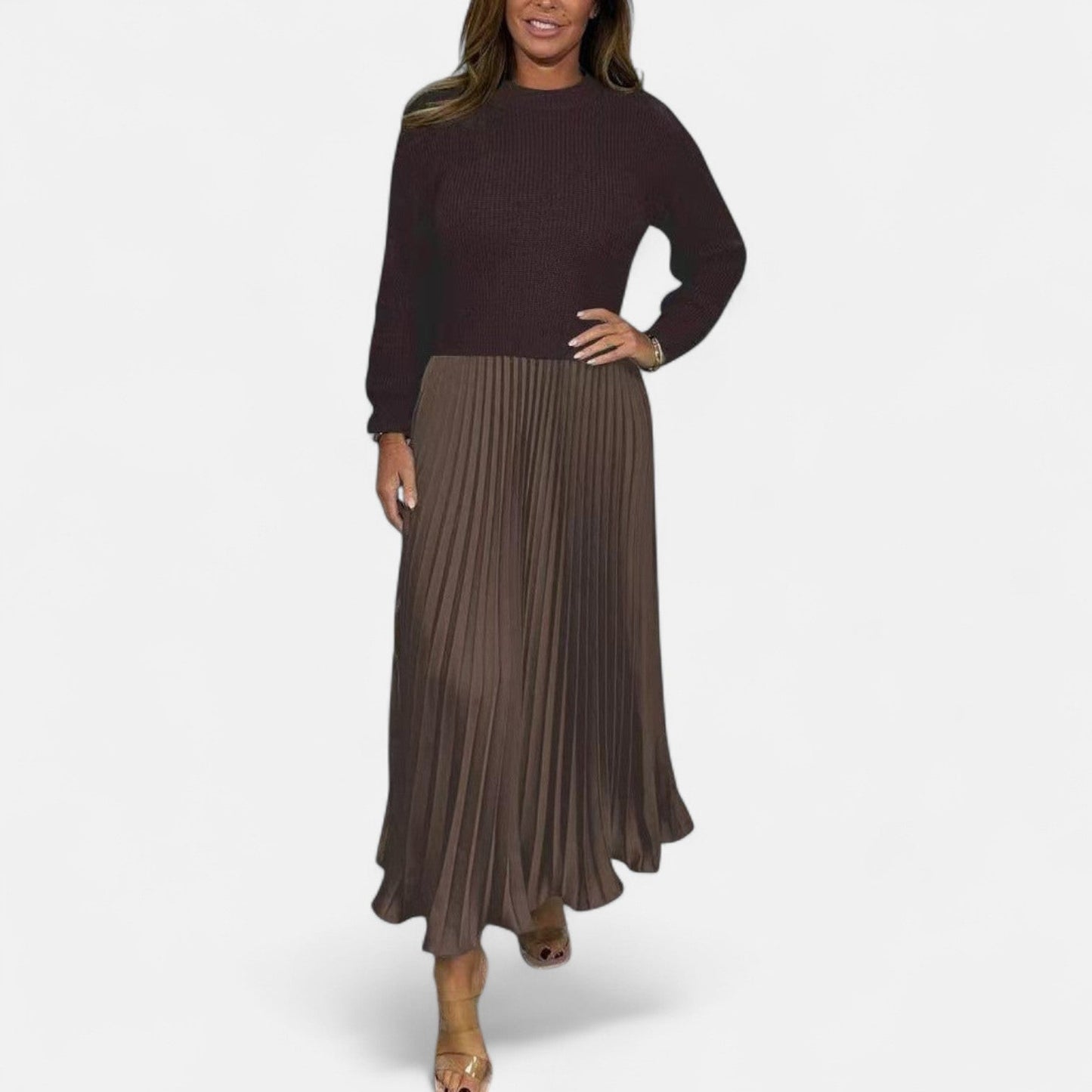 Cascade | Knit & Pleated Maxi Skirt with Knitted Sweater 11