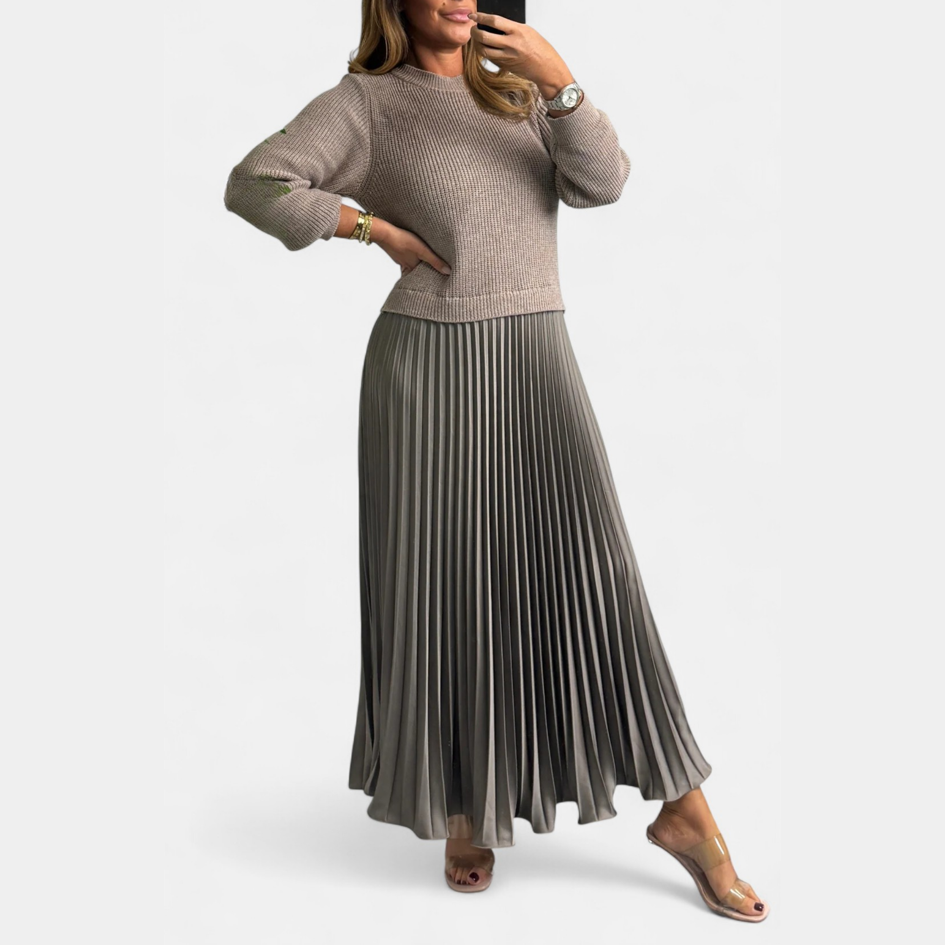 Cascade | Knit & Pleated Maxi Skirt with Knitted Sweater 2
