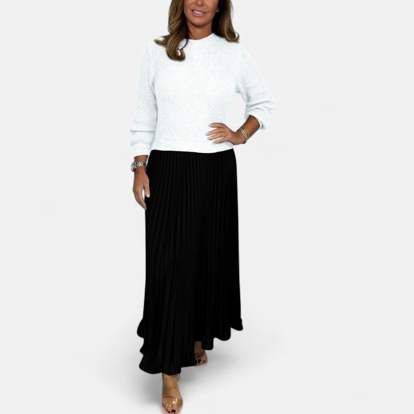 Cascade | Knit & Pleated Maxi Skirt with Knitted Sweater 7