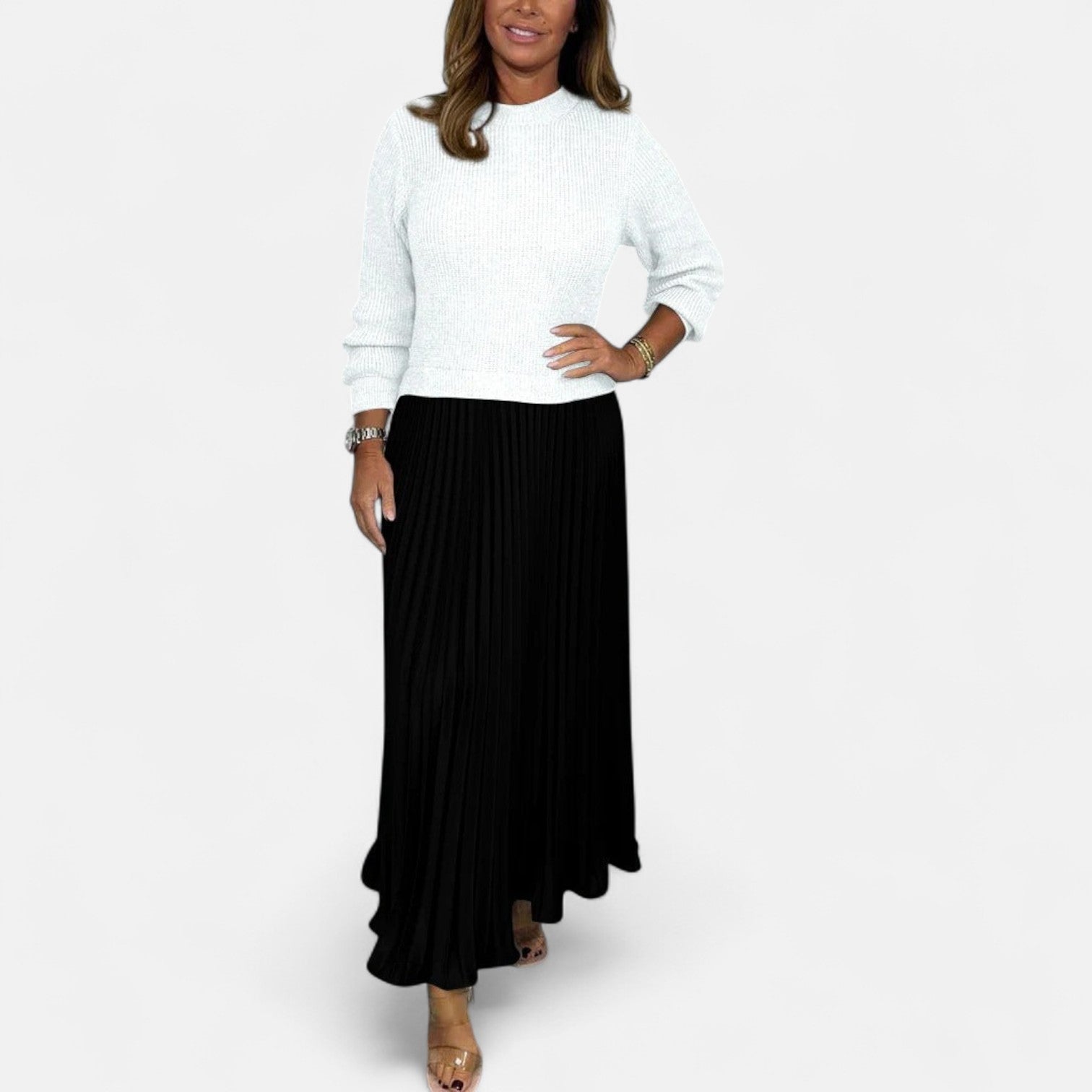 Cascade | Knit & Pleated Maxi Skirt with Knitted Sweater 7