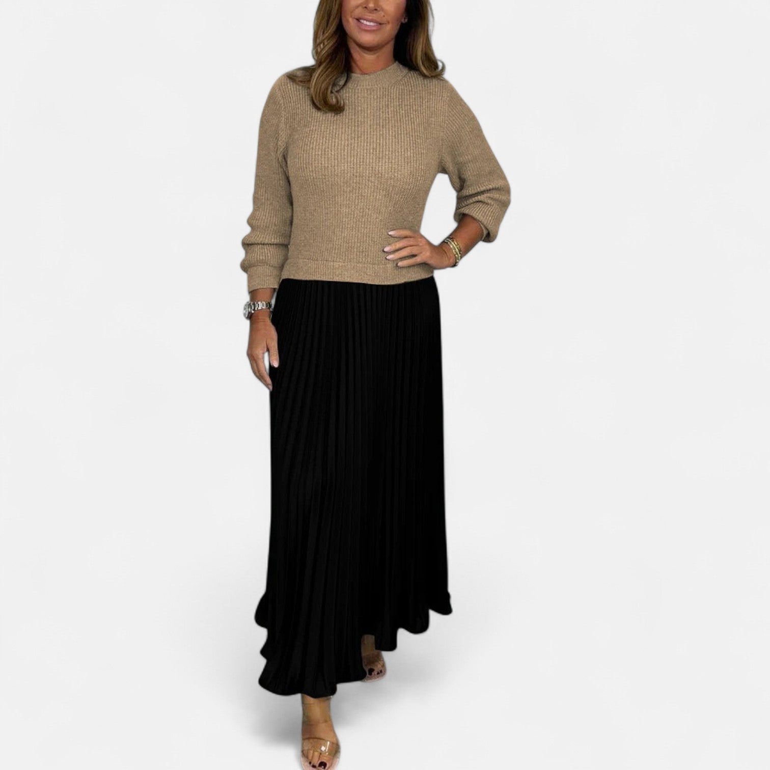 Cascade | Knit & Pleated Maxi Skirt with Knitted Sweater 8