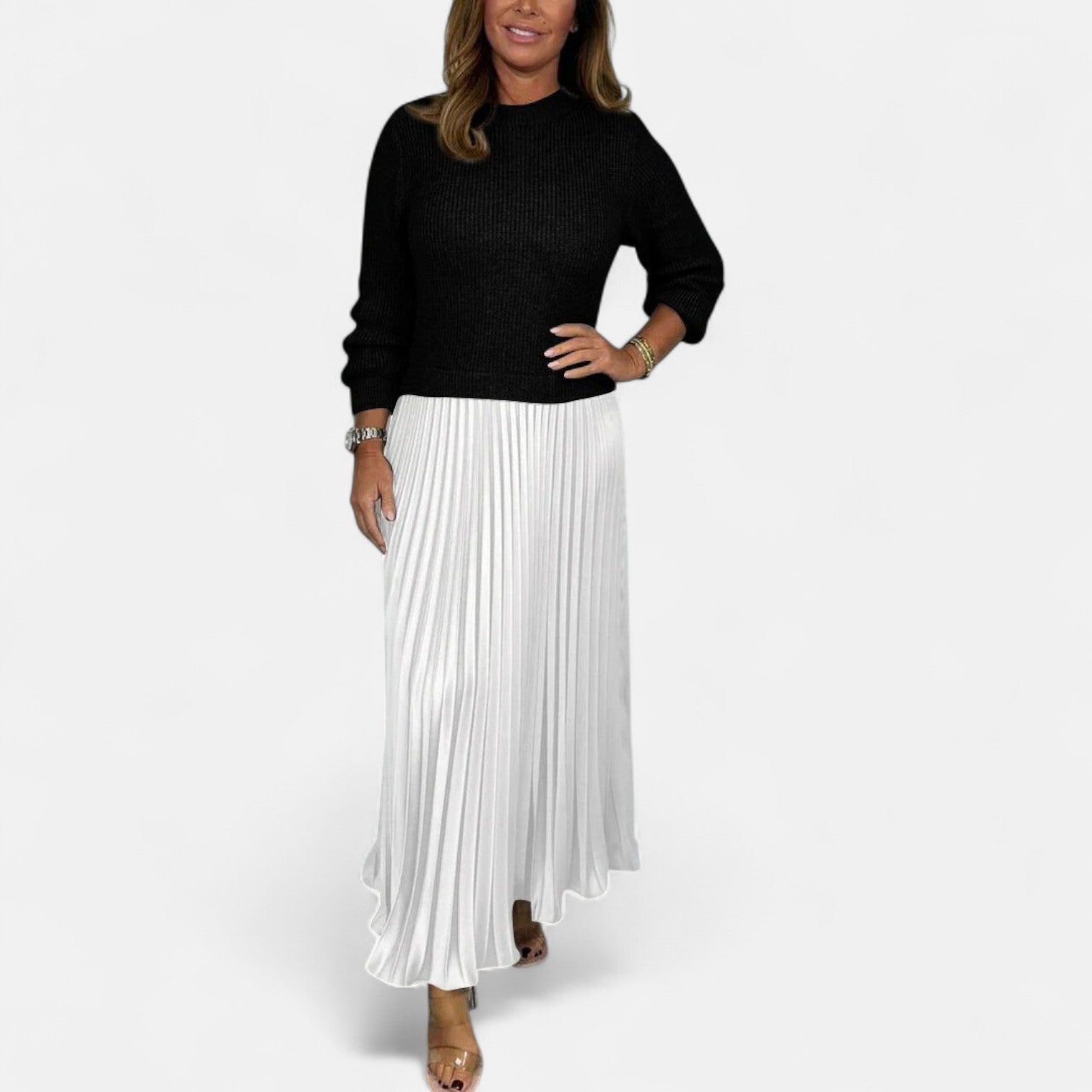 Cascade | Knit & Pleated Maxi Skirt with Knitted Sweater 9
